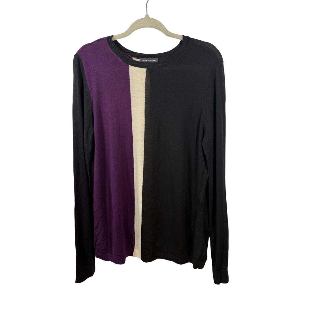 Universal Standard Sweater Women's Small 100% Merino Wool Black, Cream Purple